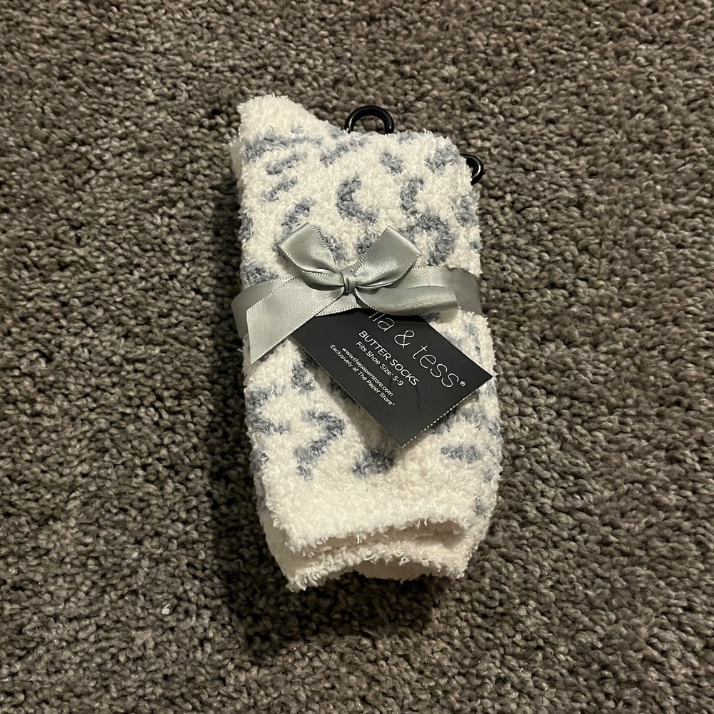 Leopard Pattern Plush Socks - Grey & White - Mia & Tess Butter Socks